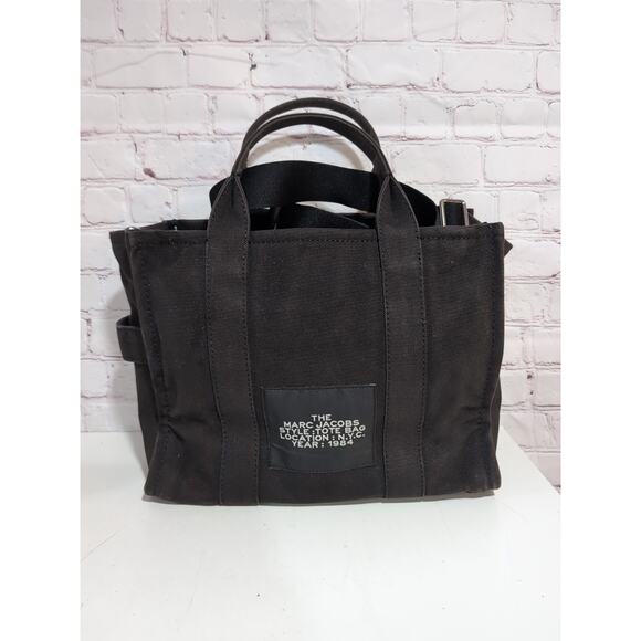 Marc Jacobs Black Gray Canvas Medium The Tote Bag with Dust Bag - Picture 8 of 16